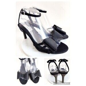 Steve Madden Size 8.5 Open Toe Heels Strappy Rhinestones Formal Dressy Pumps Bow